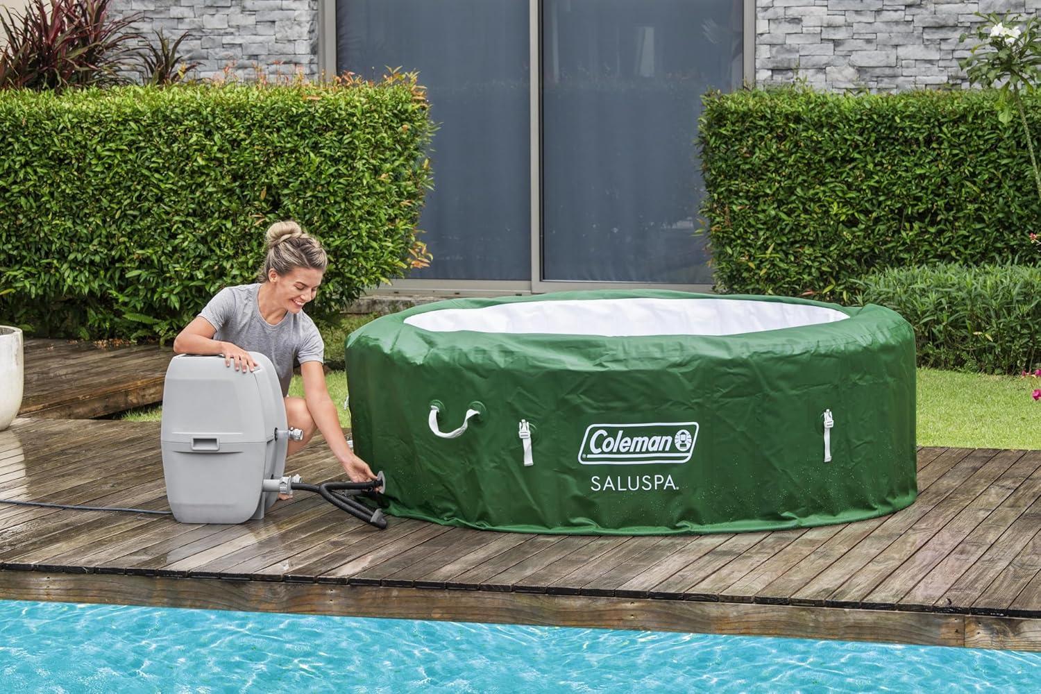 imageColeman Palm Springs 4 to 6 Person EnergySense Smart AirJet Plus Inflatable Hot Tub Outdoor Spa with 140 AirJets and Insulated Cover4 Capacity Forest Green