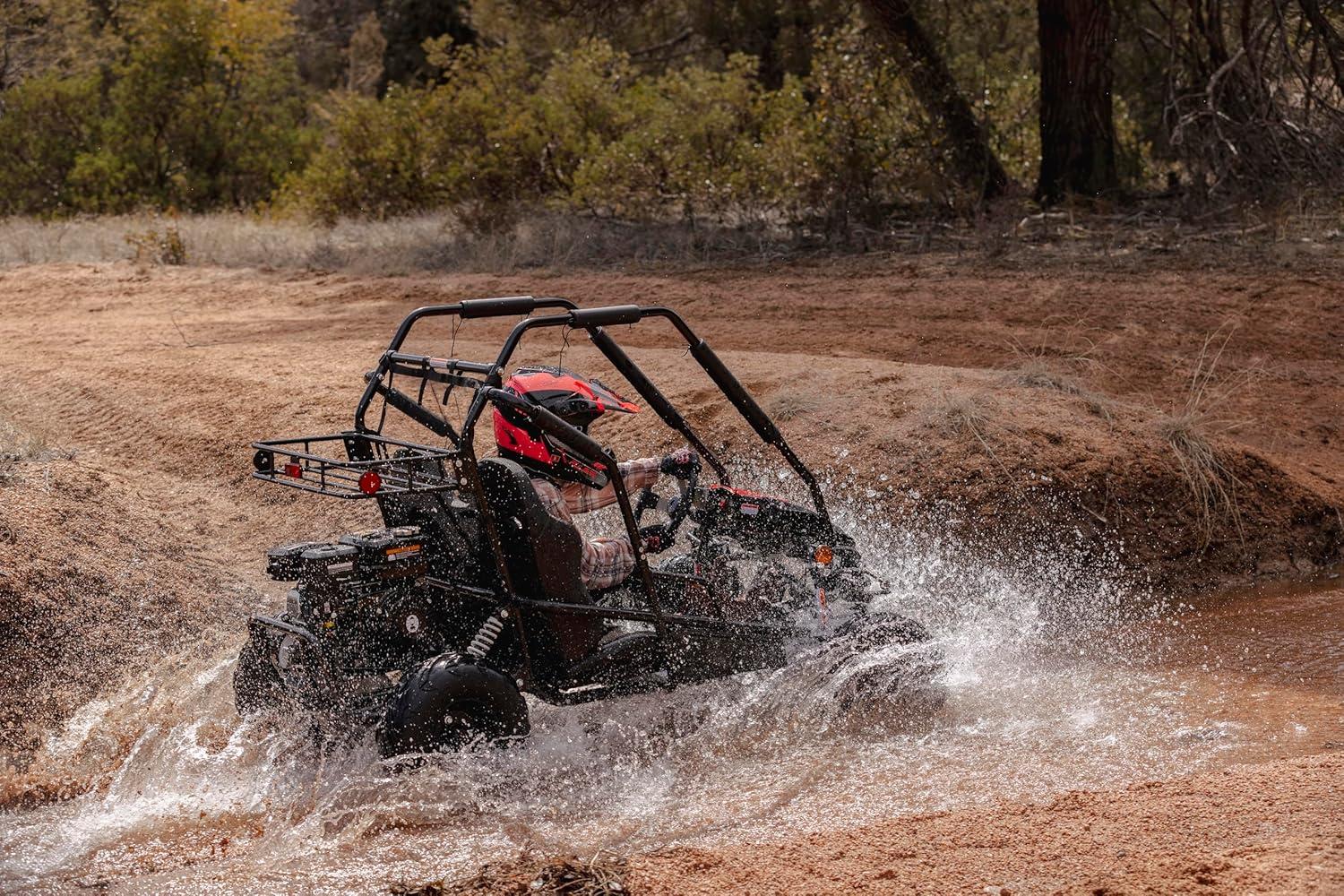 imageColeman Powersports GK200 196cc Gas Powered Dual Seat GoKart Reverse Gear Adjustable Suspension 275 lbs Maximum Load Off Road Adventure VehicleBlackRed