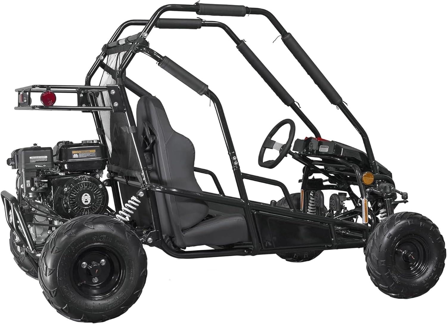 imageColeman Powersports GK200 196cc Gas Powered Dual Seat GoKart Reverse Gear Adjustable Suspension 275 lbs Maximum Load Off Road Adventure VehicleBlackRed