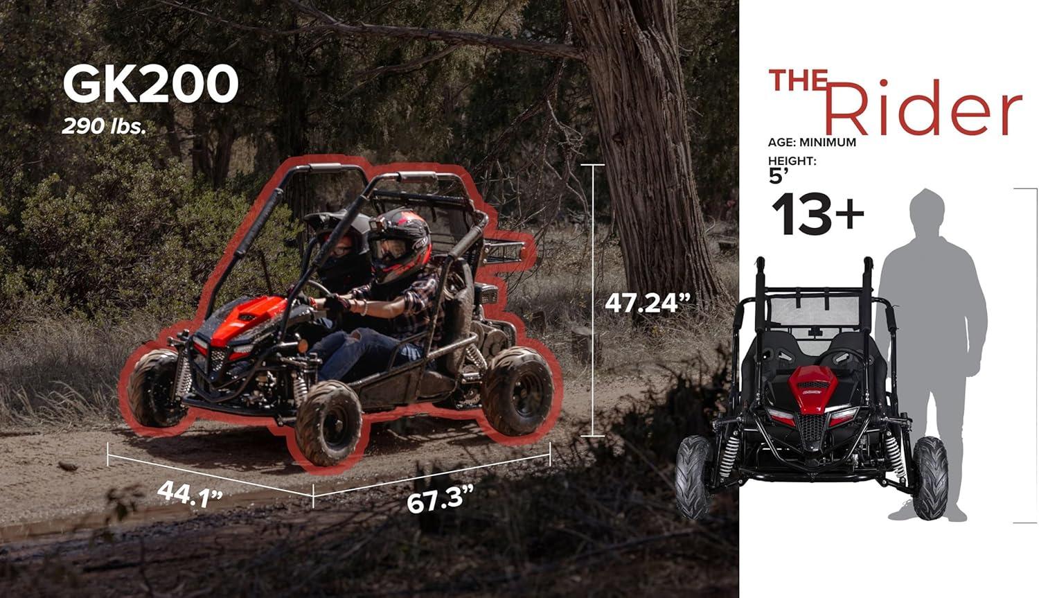 imageColeman Powersports GK200 196cc Gas Powered Dual Seat GoKart Reverse Gear Adjustable Suspension 275 lbs Maximum Load Off Road Adventure VehicleBlackRed