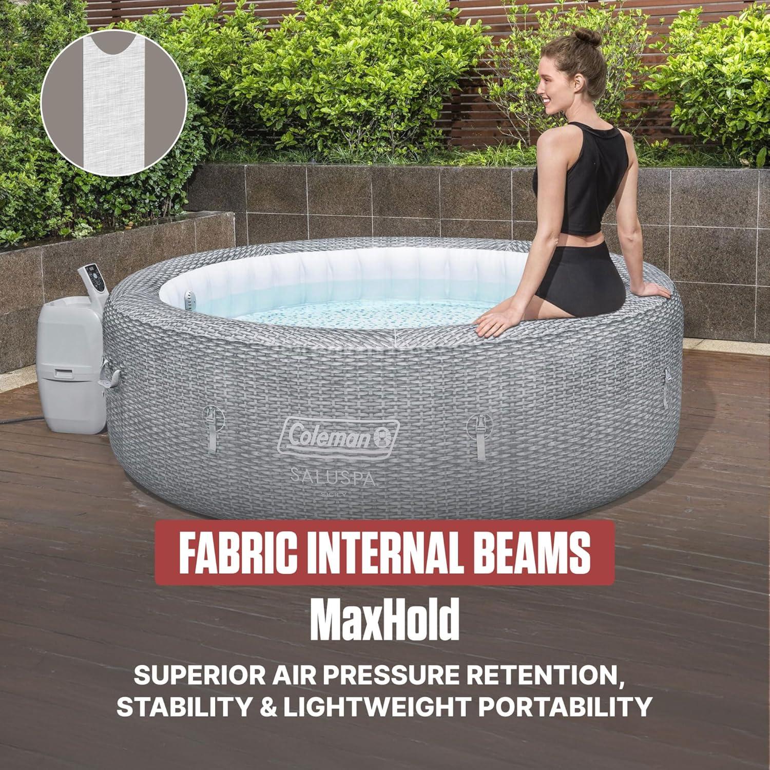 imageColeman SaluSpa AirJet 7 Person Inflatable Hot Tub Round Portable Outdoor Spa with 180 Soothing AirJets and Insulated Cover Gray Sicily StandardEnergy Efficient 20