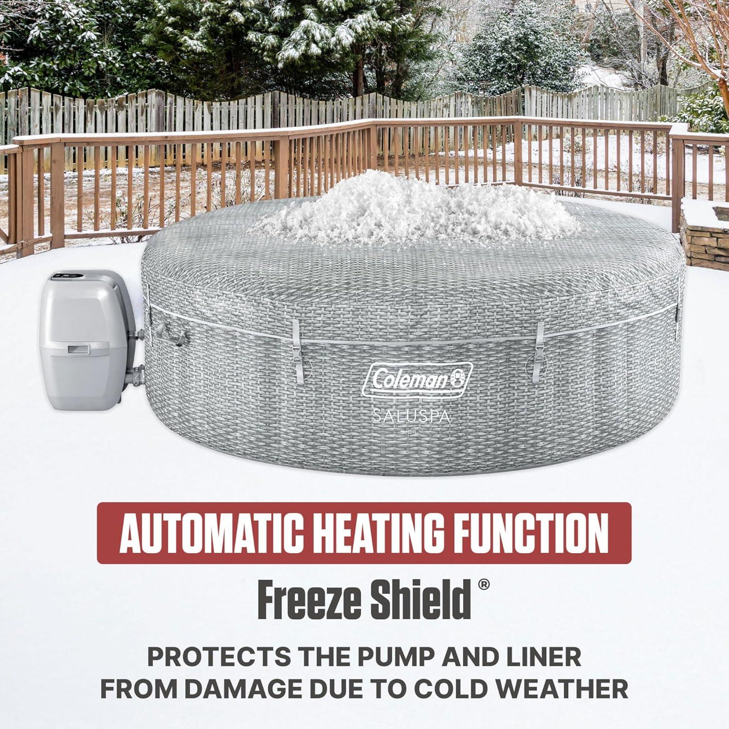 imageColeman SaluSpa AirJet 7 Person Inflatable Hot Tub Round Portable Outdoor Spa with 180 Soothing AirJets and Insulated Cover Gray Sicily StandardEnergy Efficient 20