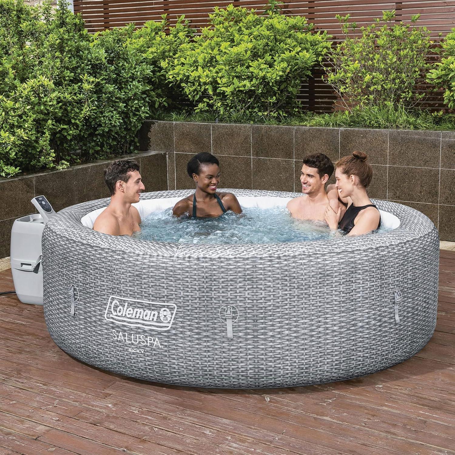 imageColeman SaluSpa AirJet 7 Person Inflatable Hot Tub Round Portable Outdoor Spa with 180 Soothing AirJets and Insulated Cover Gray Sicily StandardEnergy Efficient 20