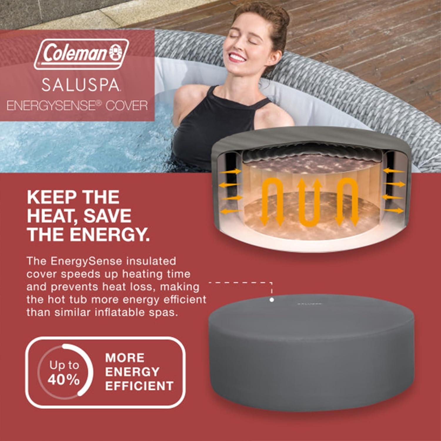 imageColeman SaluSpa AirJet 7 Person Inflatable Hot Tub Round Portable Outdoor Spa with 180 Soothing AirJets and Insulated Cover Gray Sicily StandardSicily EnergySense