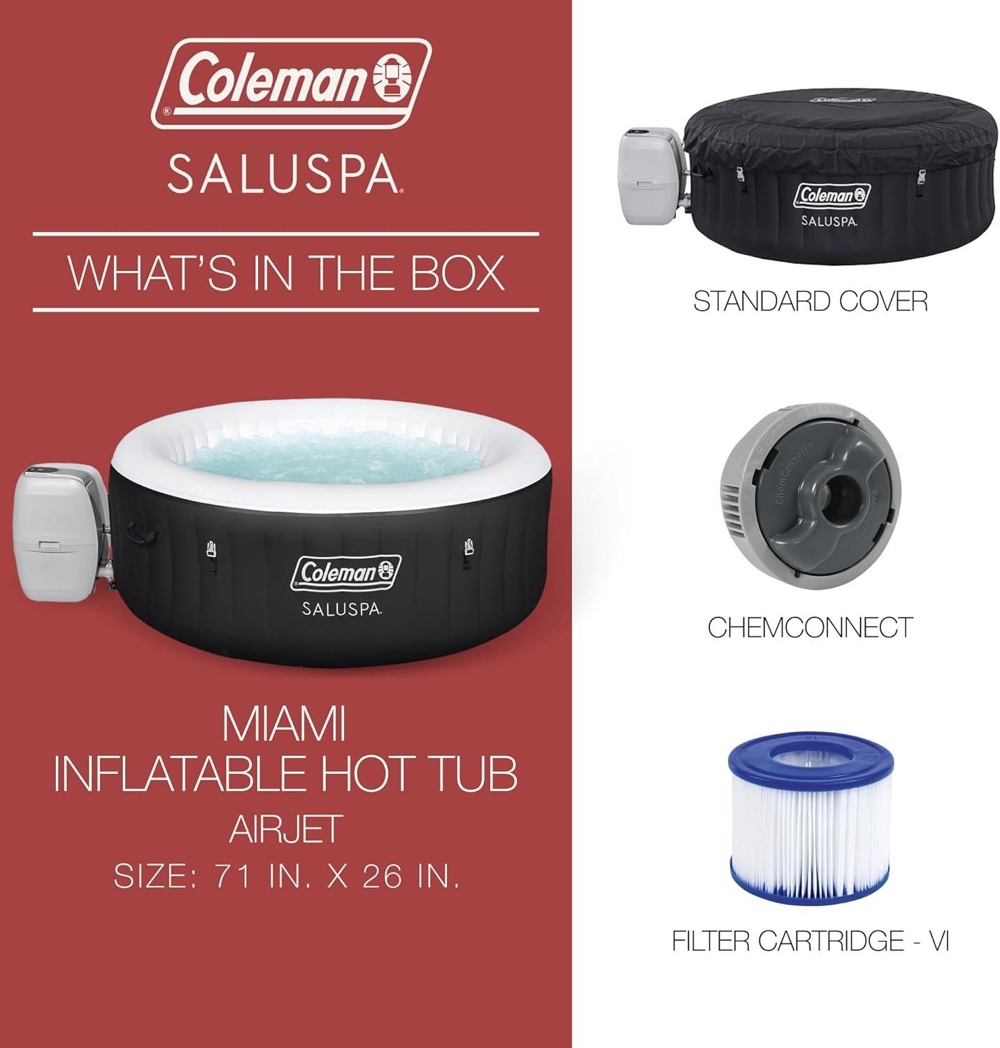 imageColeman SaluSpa Miami AirJet 2 to 4 Person Round Inflatable Hot Tub Portable Outdoor Spa with 120 Soothing AirJets and Insulated Cover BlackBlack