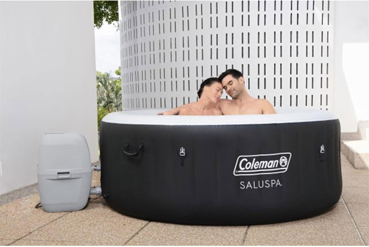 imageColeman SaluSpa Miami AirJet 2 to 4 Person Round Inflatable Hot Tub Portable Outdoor Spa with 120 Soothing AirJets and Insulated Cover BlackBlack