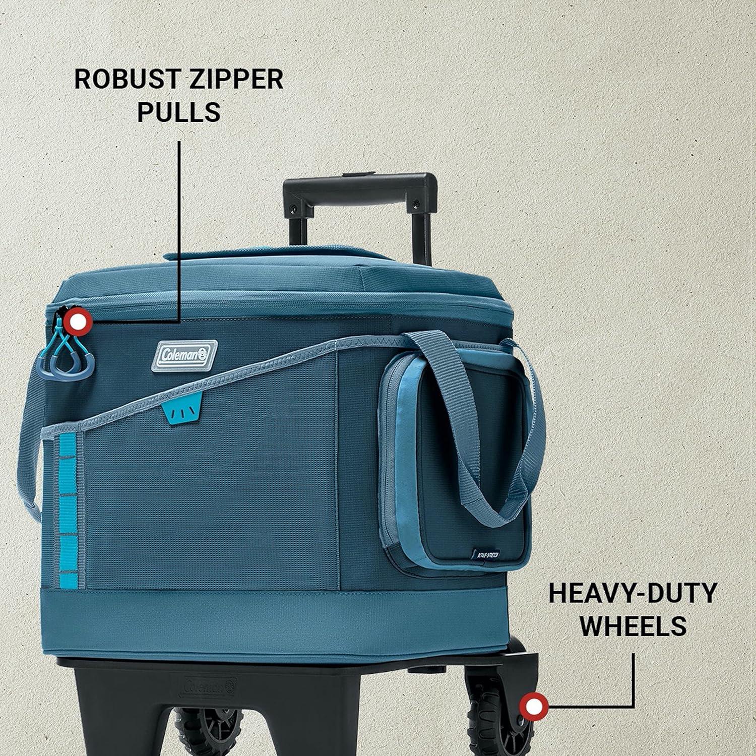 imageColeman Sportflex 42Can Wheeled Soft Cooler Leakproof Cooler with HeavyDuty Wheels ampamp Expandable Pockets Keeps Contents Cold up to 34 Hours