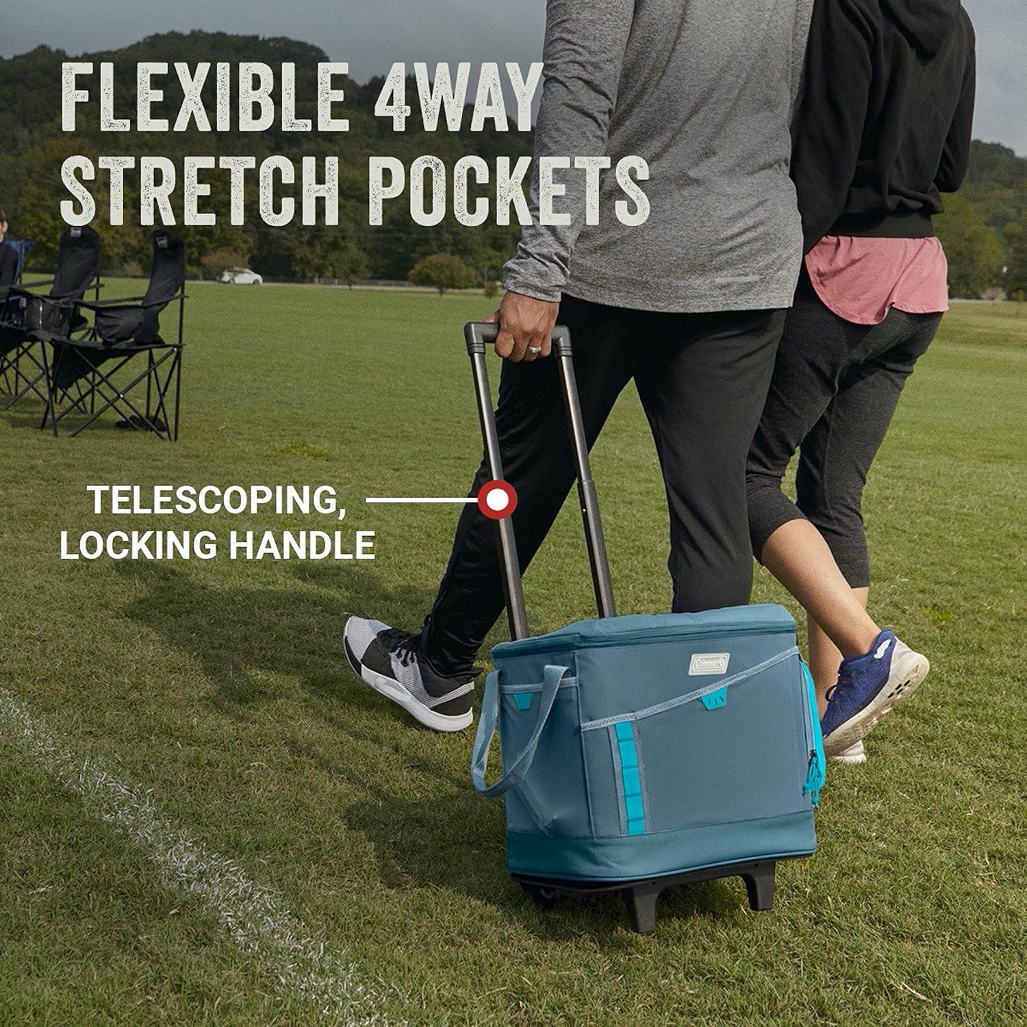 imageColeman Sportflex 42Can Wheeled Soft Cooler Leakproof Cooler with HeavyDuty Wheels ampamp Expandable Pockets Keeps Contents Cold up to 34 Hours