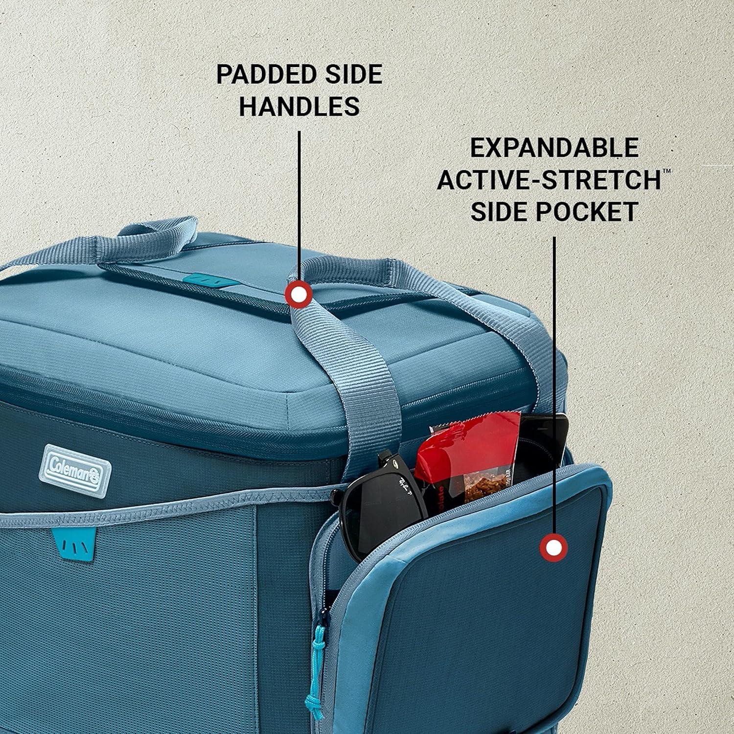 imageColeman Sportflex 42Can Wheeled Soft Cooler Leakproof Cooler with HeavyDuty Wheels ampamp Expandable Pockets Keeps Contents Cold up to 34 Hours