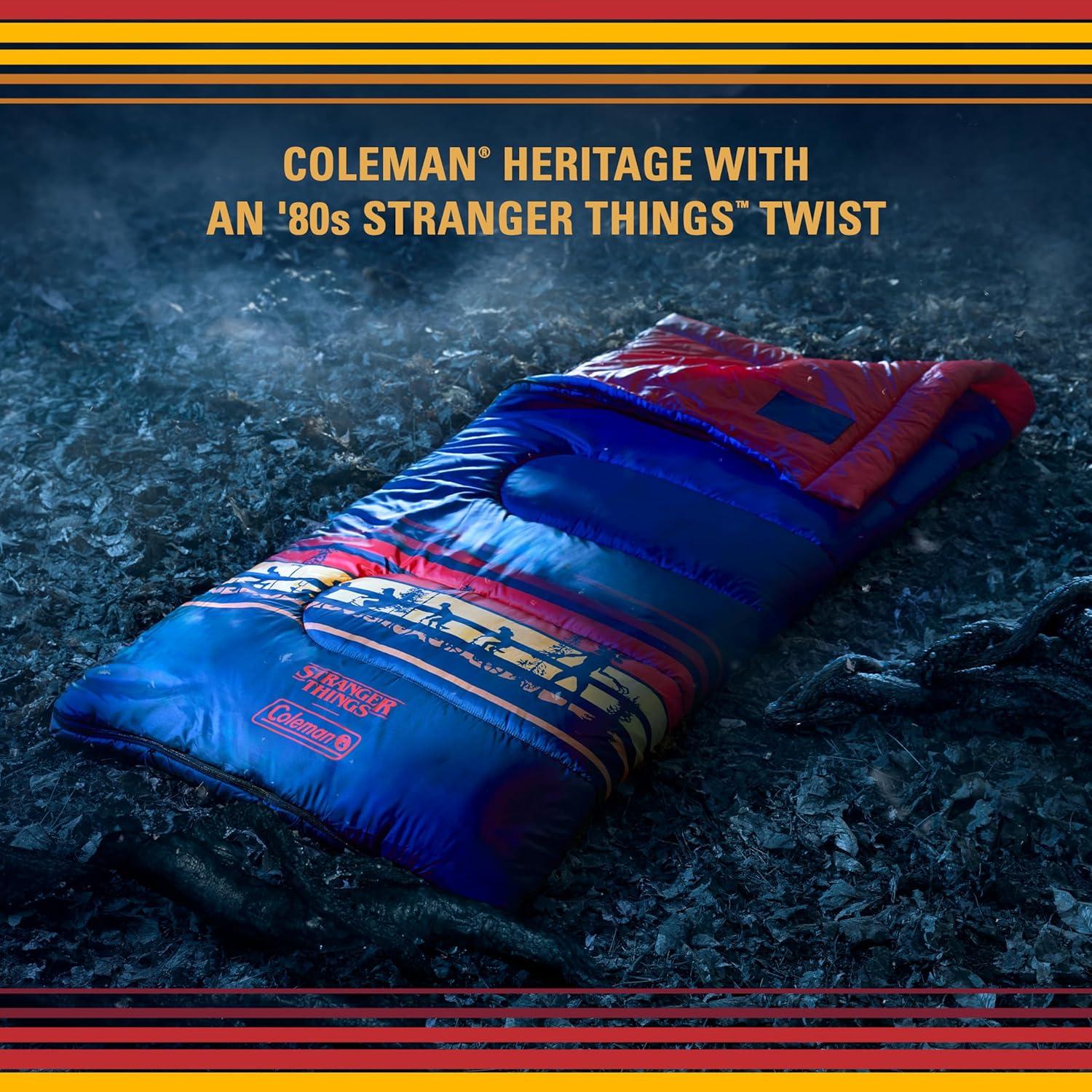 imageColeman Stranger Things Outdoor Gear Collection Limited Edition Stranger Things ampamp Coleman Upside Down Camping Assortment CoolerChairTentSleeping Bag50f Sleeping Bag