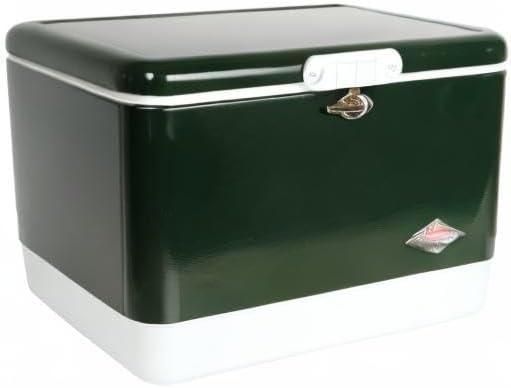 imageColeman Vintage 54qt Steel Belted Cooler Keeps Ice Up to 4 Days 85Can Capacity Hard Cooler with Drain ampamp HaveASeat LidGreen