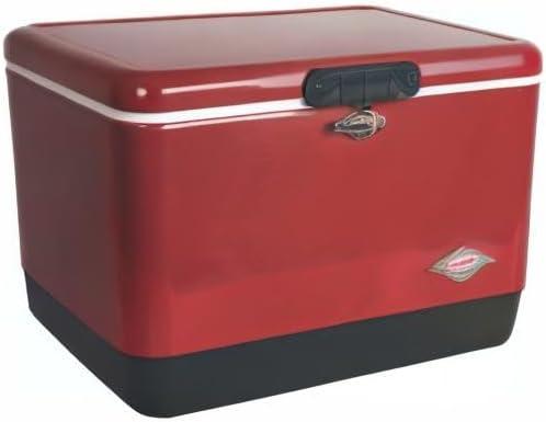 imageColeman Vintage 54qt Steel Belted Cooler Keeps Ice Up to 4 Days 85Can Capacity Hard Cooler with Drain ampamp HaveASeat LidRed