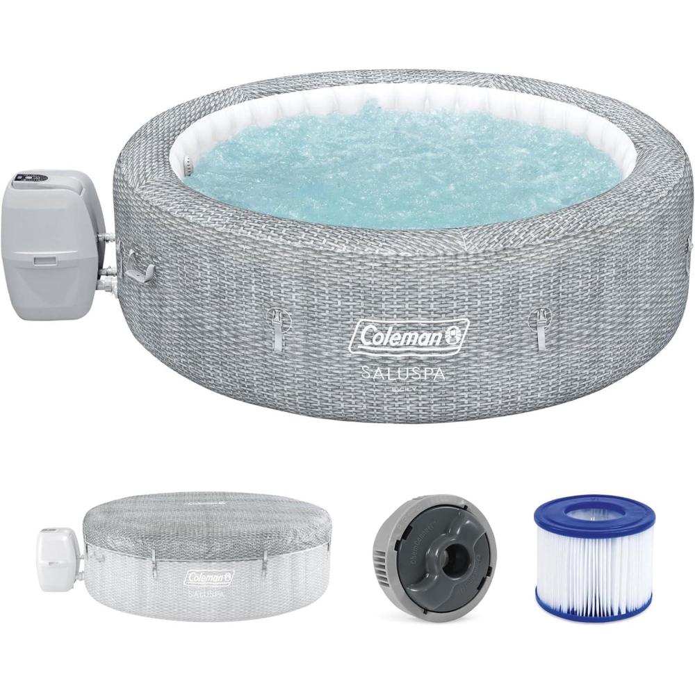imageColeman SaluSpa AirJet 7 Person Inflatable Hot Tub Round Portable Outdoor Spa with 180 Soothing AirJets and Insulated Cover Gray Sicily StandardEnergy Efficient 20