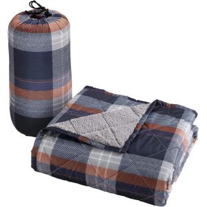 Cathay Home Coleman Indoor Outdoor Reversible Water Resistant and Sherpa Throw Blanket 50×60 Inch, Taupe (CMTH107)(Navy)