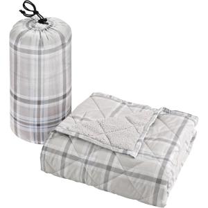 Cathay Home Coleman Indoor Outdoor Reversible Water Resistant and Sherpa Throw Blanket 50×60 Inch, Taupe (CMTH107)(Taupe)