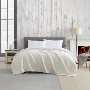 Cathay Home Coleman Oversize Diamond Quilted Teddy Sherpa Fleece Throw Blanket/Bedspread – Home, Sofa, Couch, Outdoor, Travel, Stadium, Sports, Camping, Hiking – Charcoal Brown, Full/Queen (90″x90″)(Off White)