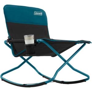 Coleman Cross Rocker Outdoor Rocking Chair, Portable Folding Chair with Padded Arms, Cup Holder, and Weather-Resistant Fabric; Supports up to 300lbs(Deep Ocean (Blue))