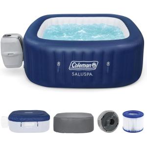 Coleman Hawaii AirJet Large Square 4 to 6 Person Inflatable Hot Tub Portable Outdoor Spa with 140 AirJets and EnergySense Cover, Grey(Blue)