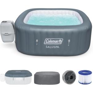 Coleman Hawaii AirJet Large Square 4 to 6 Person Inflatable Hot Tub Portable Outdoor Spa with 140 AirJets and EnergySense Cover, Grey(Gray)
