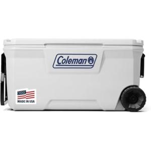 Coleman Marine Cooler with Fully Insulated UV Guard Lid & Body, Keeps Ice for 3+ Days, Great for Boating & Fishing, 52qt/100qt Wheeled/120qt Options(100qt Wheeled)