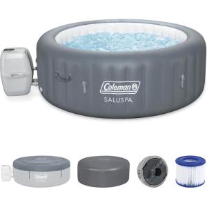 Coleman Palm Springs 4 to 6 Person EnergySense Smart AirJet Plus Inflatable Hot Tub Outdoor Spa with 140 AirJets and Insulated Cover(6 Capacity Energy Efficient (Grey))