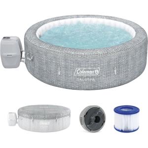 Coleman SaluSpa AirJet 7 Person Inflatable Hot Tub Round Portable Outdoor Spa with 180 Soothing AirJets and Insulated Cover, Gray, Sicily (Standard)(Energy Efficient 2.0)