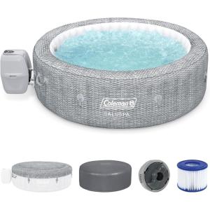 Coleman SaluSpa AirJet 7 Person Inflatable Hot Tub Round Portable Outdoor Spa with 180 Soothing AirJets and Insulated Cover, Gray, Sicily (Standard)(Sicily (EnergySense))