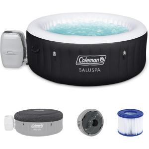 Coleman SaluSpa Miami AirJet 2 to 4 Person Round Inflatable Hot Tub Portable Outdoor Spa with 120 Soothing AirJets and Insulated Cover, Black(Black)