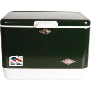 Coleman Vintage 54qt Steel Belted Cooler, Keeps Ice Up to 4 Days, 85-Can Capacity Hard Cooler with Drain & Have-A-Seat Lid(Green)