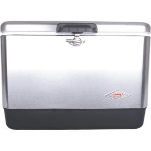 Coleman Vintage 54qt Steel Belted Cooler, Keeps Ice Up to 4 Days, 85-Can Capacity Hard Cooler with Drain & Have-A-Seat Lid(Stainless Steel)
