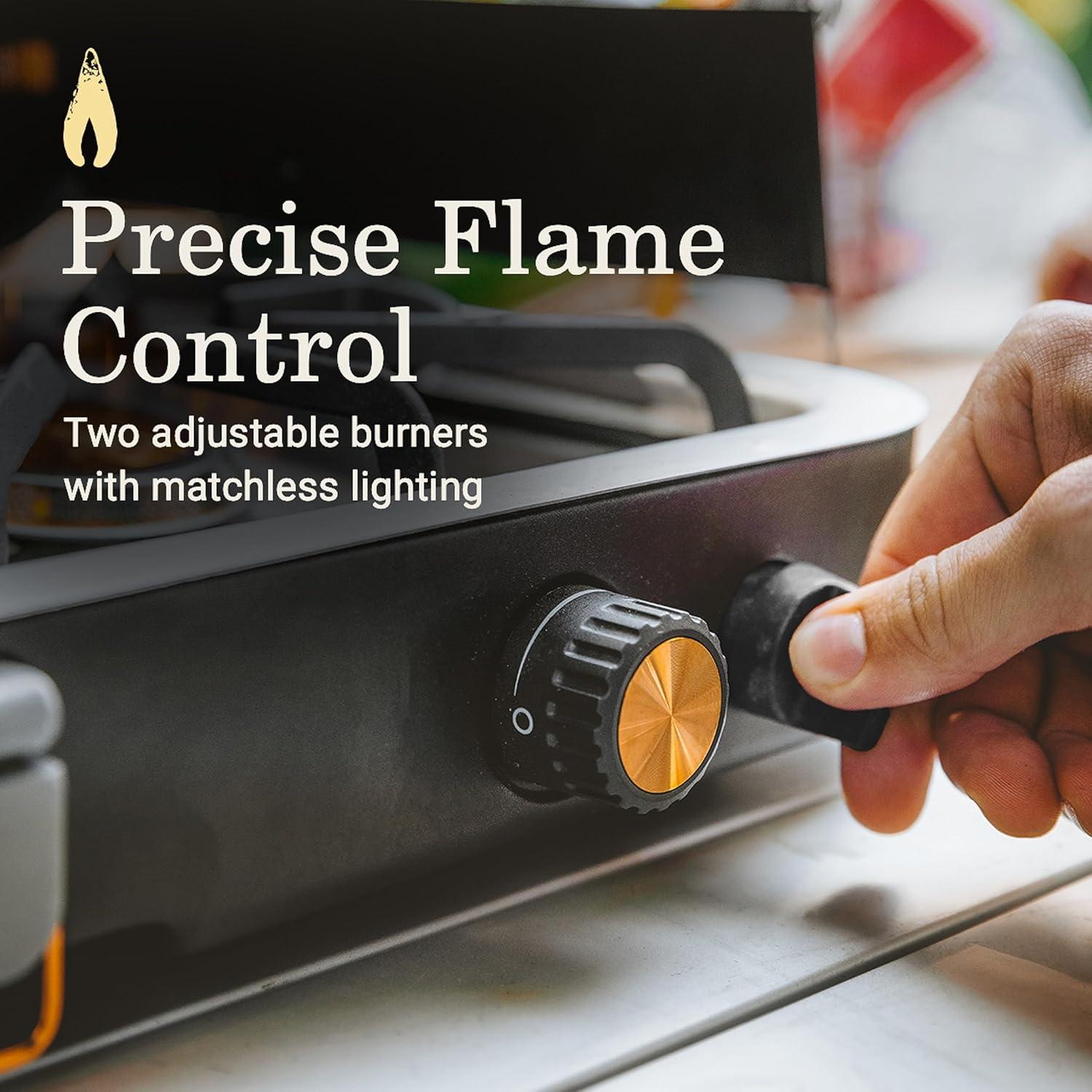 imageColeman 1900 Collection 3in1 Propane Camping Stove Cast Iron Grill ampamp Griddle Accessories Included 24000 BTUs Across 2 Adjustable Burners with Wind Guards ampamp Matchless Lighting