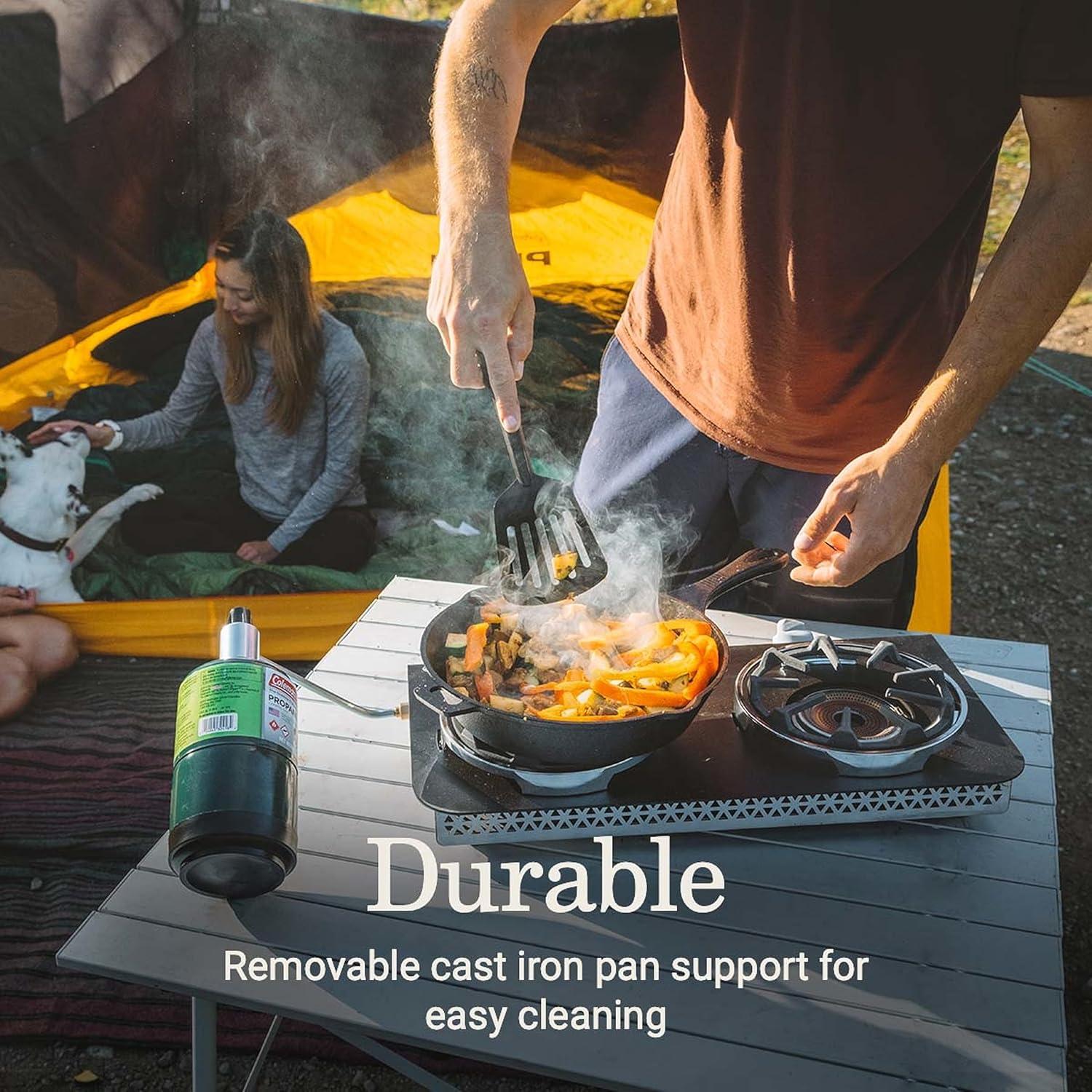 imageColeman PEAK1 2Burner Portable Camping Stove Premium 20000 BTUs Gas Stove with Adjustable Burners ampamp Carry Case Great for Camping Tailgating Grilling BBQ ampamp More