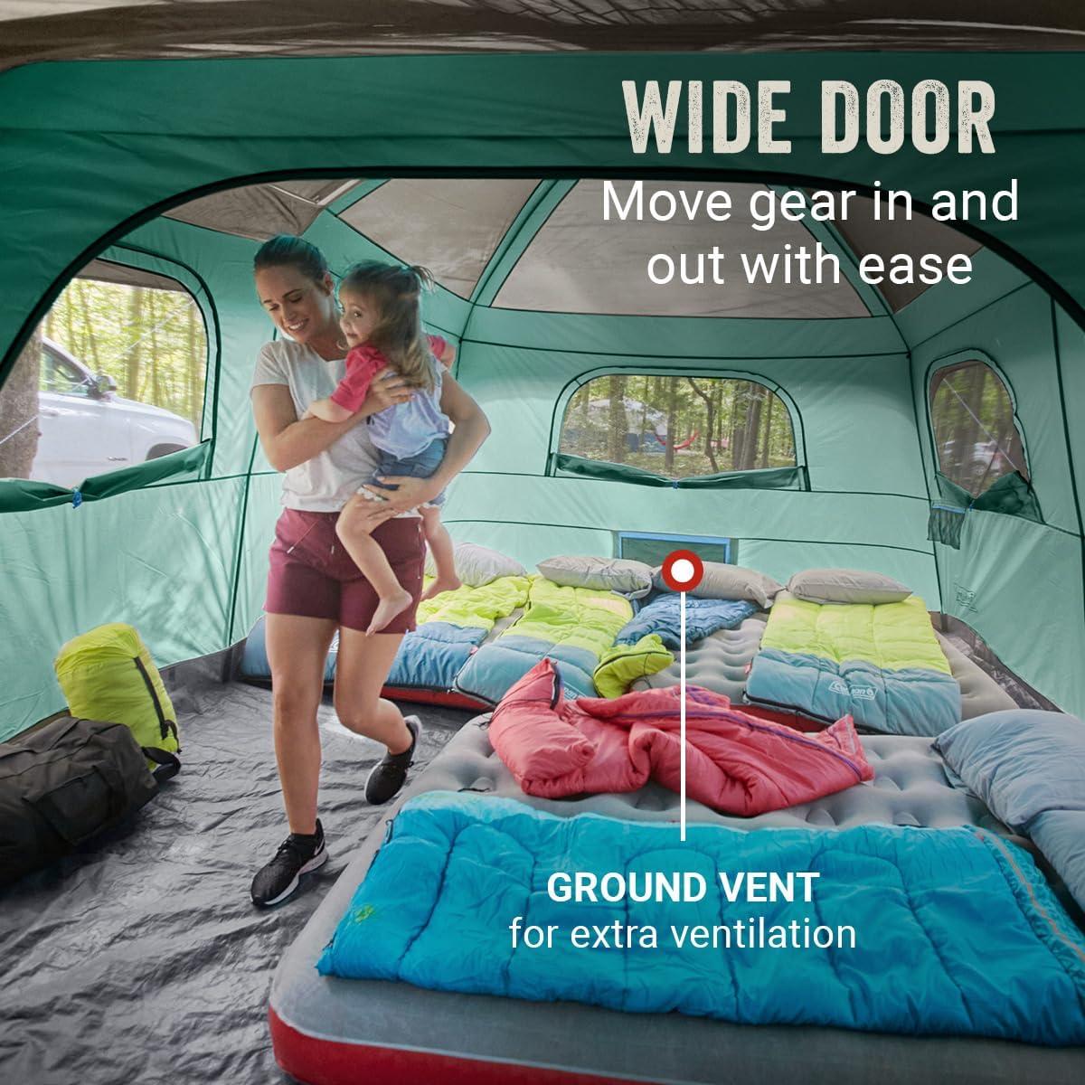 imageColeman Skylodge 12Person Camping Tent with Rainfly ampamp Screened Porch XL Weatherproof Family Tent Fits 4 QueenSized Airbeds ColorCoded Poles ampamp Sleeves Made of PFASFree MaterialsPfasfree