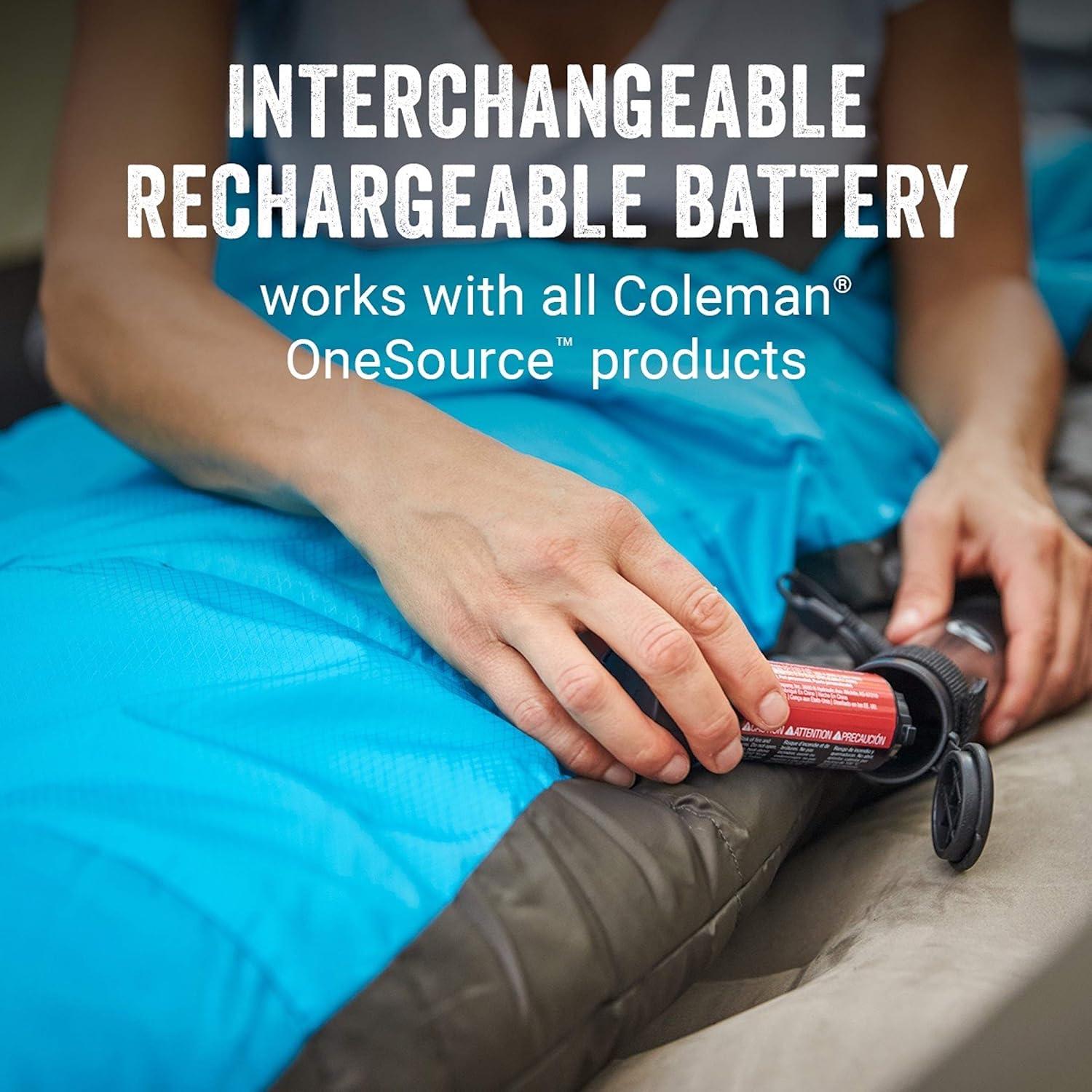 imageColeman OneSource Heated Mummy Sleeping Bag and Rechargeable Battery 4 Adjustable Heat Settings Lasts Up to 4 Hours Sleeping Bag for Adults with DualPort Charging Dock and Included Battery