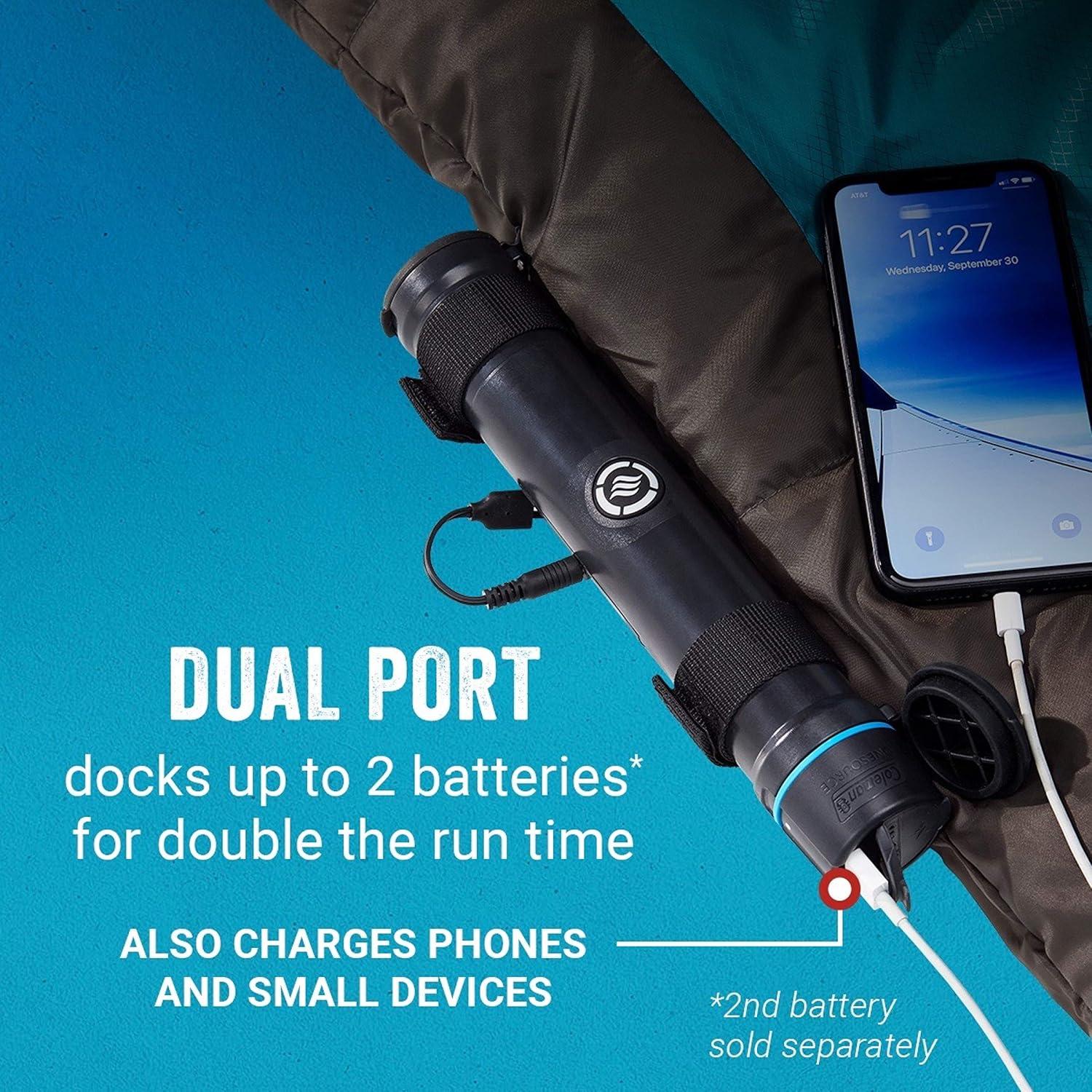 imageColeman OneSource Heated Mummy Sleeping Bag and Rechargeable Battery 4 Adjustable Heat Settings Lasts Up to 4 Hours Sleeping Bag for Adults with DualPort Charging Dock and Included Battery
