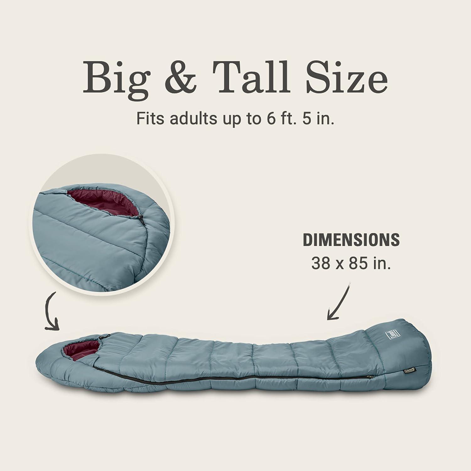 imageColeman Sleeping BagTidelands 50 Big ampamp Tall Mummy Sleeping Bag for Adults