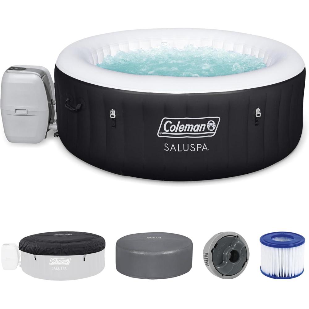 imageColeman Miami AirJet Large Round 2 to 4 Person Inflatable Hot Tub Portable Outdoor Spa with 120 AirJets and EnergySense Cover BlackBlack