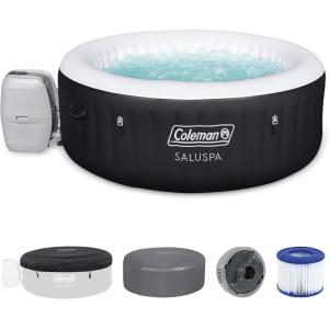 Coleman Miami AirJet Large Round 2 to 4 Person Inflatable Hot Tub Portable Outdoor Spa with 120 AirJets and EnergySense Cover, Black(Black)