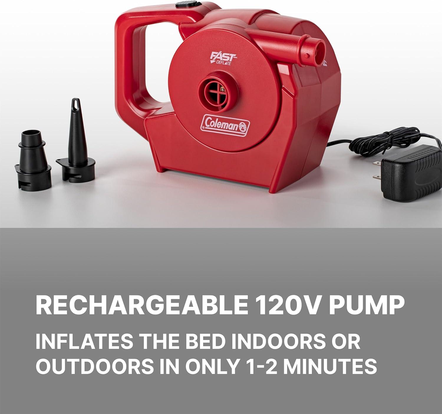 imageColeman SupportRest DoubleHigh 18quot Twin Air Mattress Indoor and Outdoor Raised Airbed with 120V Rechargeable Air Pump Blow Up Air Mattress for Camping