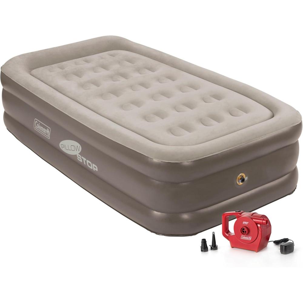 imageColeman SupportRest DoubleHigh 18quot Twin Air Mattress Indoor and Outdoor Raised Airbed with 120V Rechargeable Air Pump Blow Up Air Mattress for Camping
