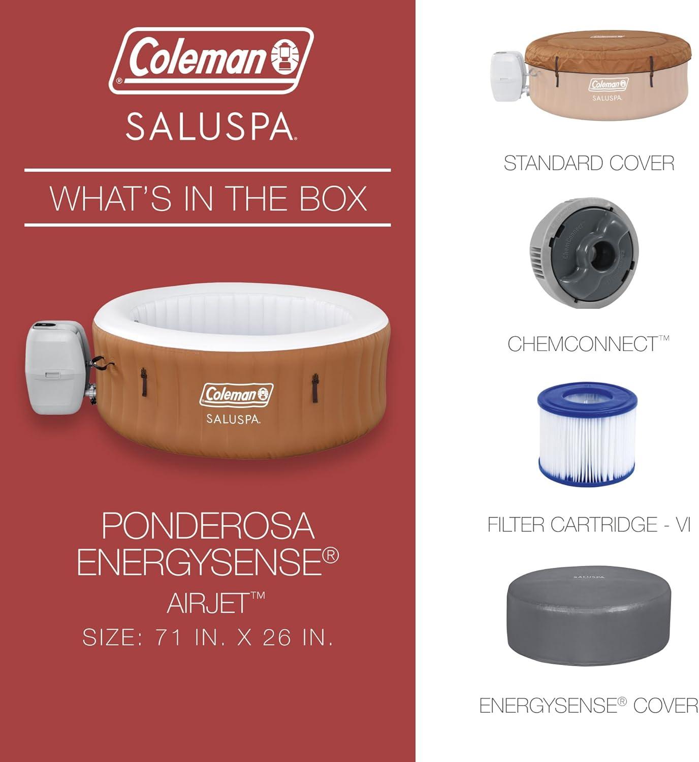 imageColeman Ponderosa AirJet 2 to 4 Person Inflatable Hot Tub Round Portable Outdoor Spa with 120 AirJets and EnergySense Energy Saving Cover Orange