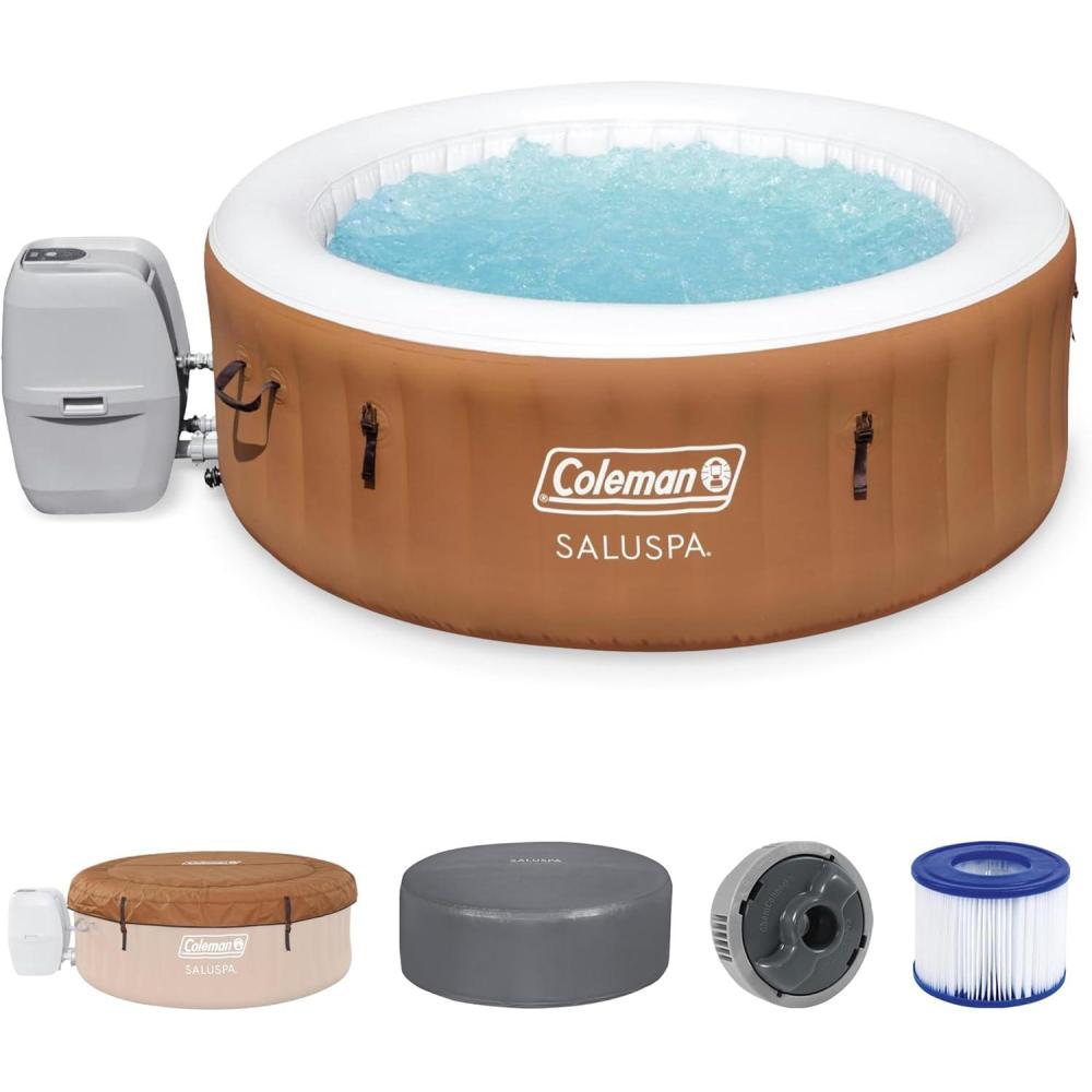 imageColeman Ponderosa AirJet 2 to 4 Person Inflatable Hot Tub Round Portable Outdoor Spa with 120 AirJets and EnergySense Energy Saving Cover Orange