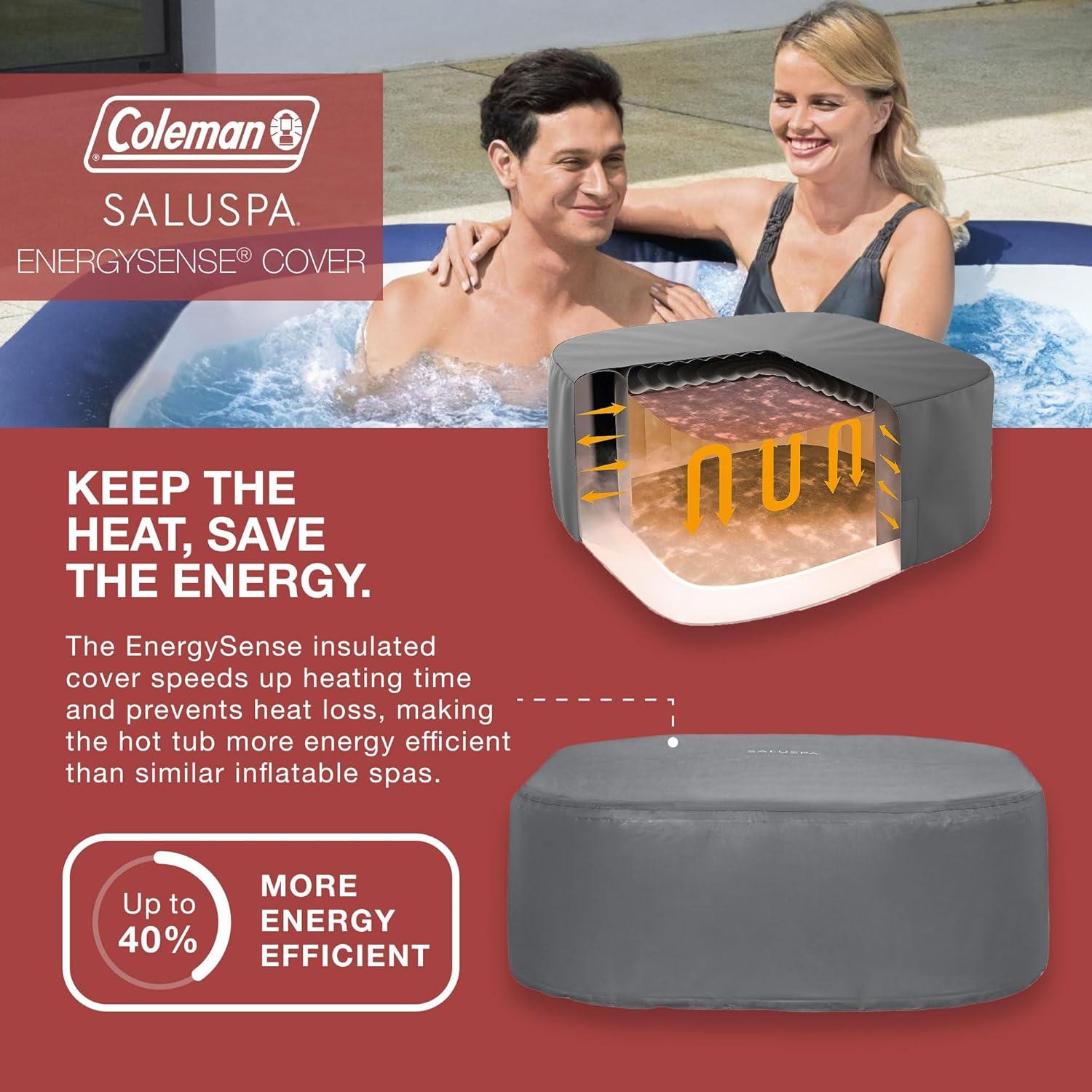 imageColeman SaluSpa Atlantis AirJet 4 to 6 Person Inflatable Hot Tub Square Portable Outdoor Spa with 140 Soothing Jets with Cover BlueBlue