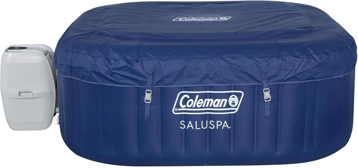 imageColeman SaluSpa Atlantis AirJet 4 to 6 Person Inflatable Hot Tub Square Portable Outdoor Spa with 140 Soothing Jets with Cover BlueBlue