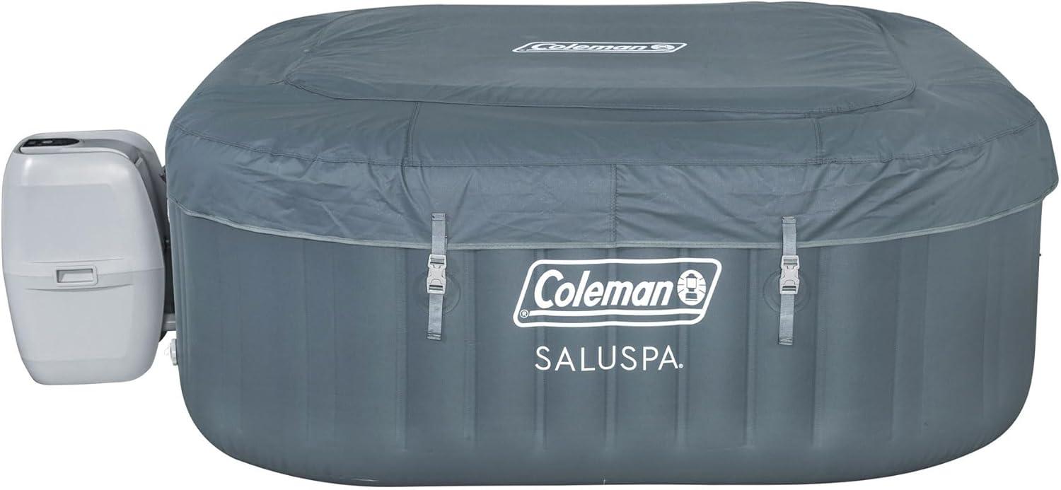imageColeman SaluSpa Atlantis AirJet 4 to 6 Person Inflatable Hot Tub Square Portable Outdoor Spa with 140 Soothing Jets with Cover BlueGray