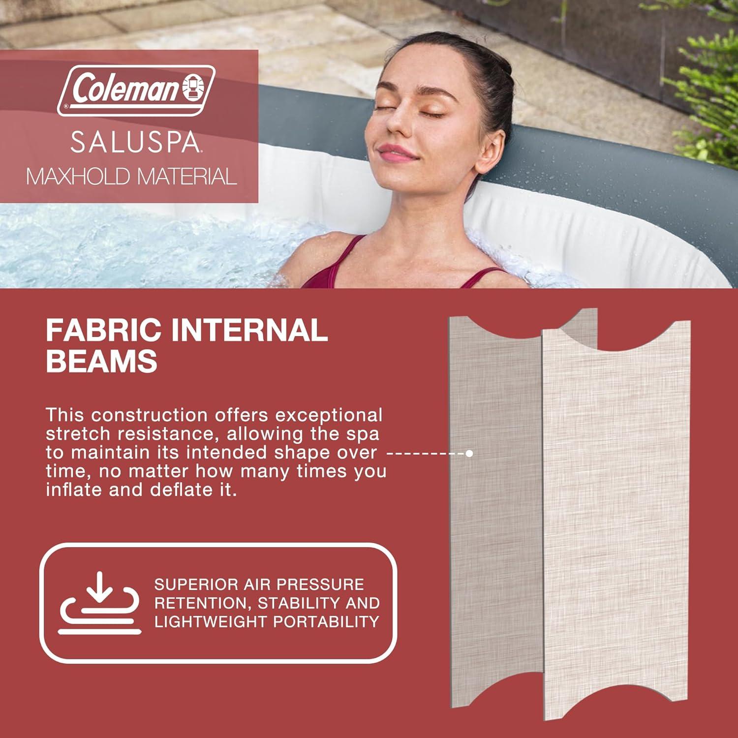 imageColeman SaluSpa Atlantis AirJet 4 to 6 Person Inflatable Hot Tub Square Portable Outdoor Spa with 140 Soothing Jets with Cover BlueGray