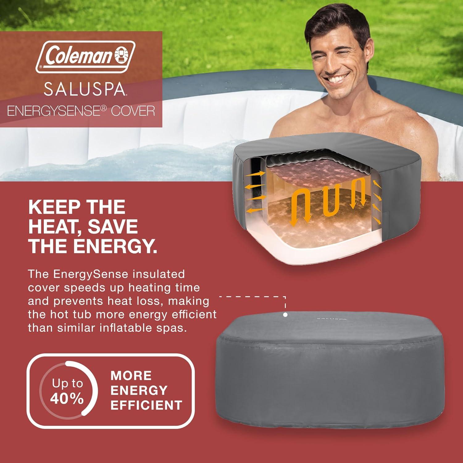 imageColeman SaluSpa Atlantis AirJet 4 to 6 Person Inflatable Hot Tub Square Portable Outdoor Spa with 140 Soothing Jets with Cover BlueGray