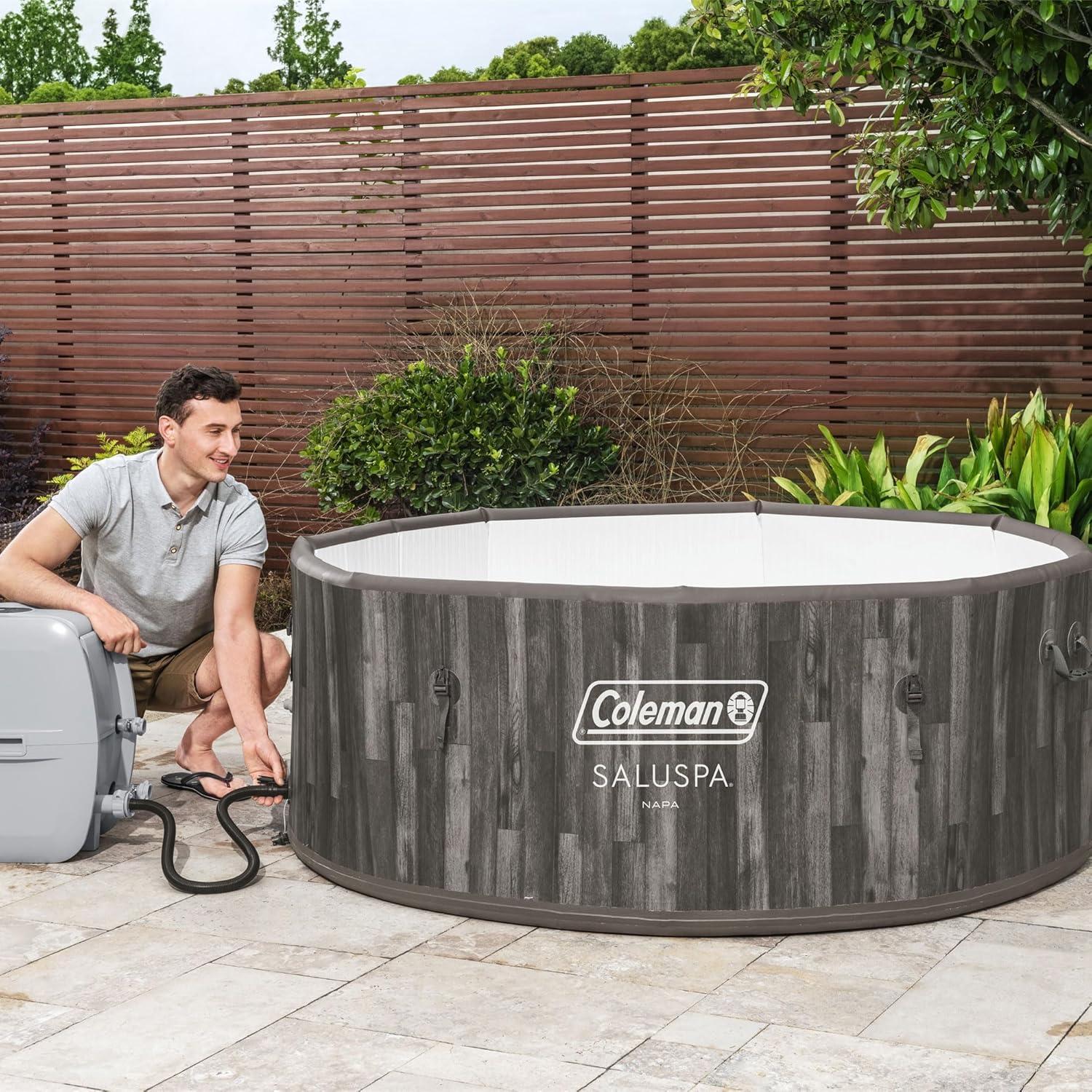 imageColeman SaluSpa Napa AirJet 2 to 7 Person Inflatable Hot Tub Round Portable Outdoor Spa with 180 Soothing Jets with Cover GrayStandard
