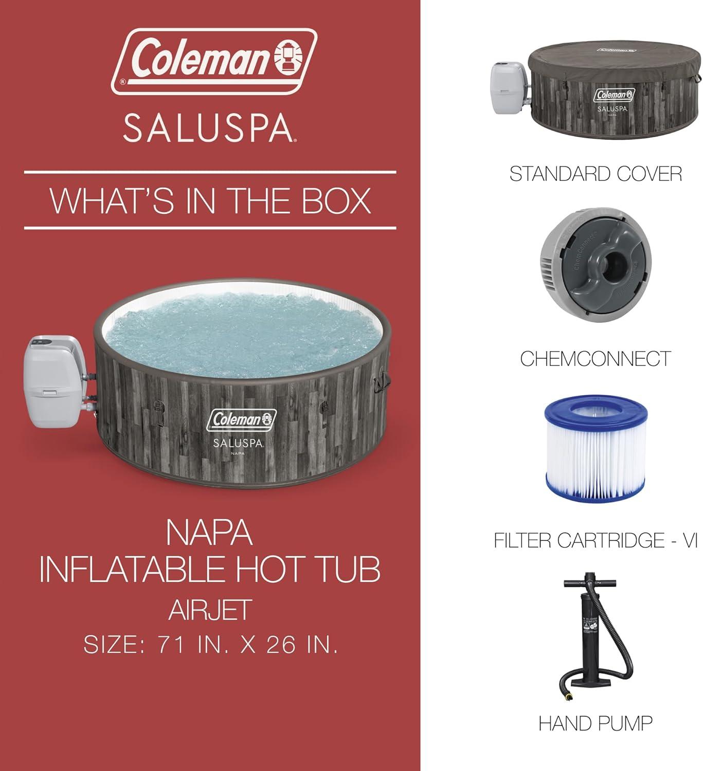 imageColeman SaluSpa Napa AirJet 2 to 7 Person Inflatable Hot Tub Round Portable Outdoor Spa with 180 Soothing Jets with Cover GrayStandard