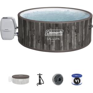Coleman SaluSpa Napa AirJet 2 to 7 Person Inflatable Hot Tub Round Portable Outdoor Spa with 180 Soothing Jets with Cover, Gray(Standard)